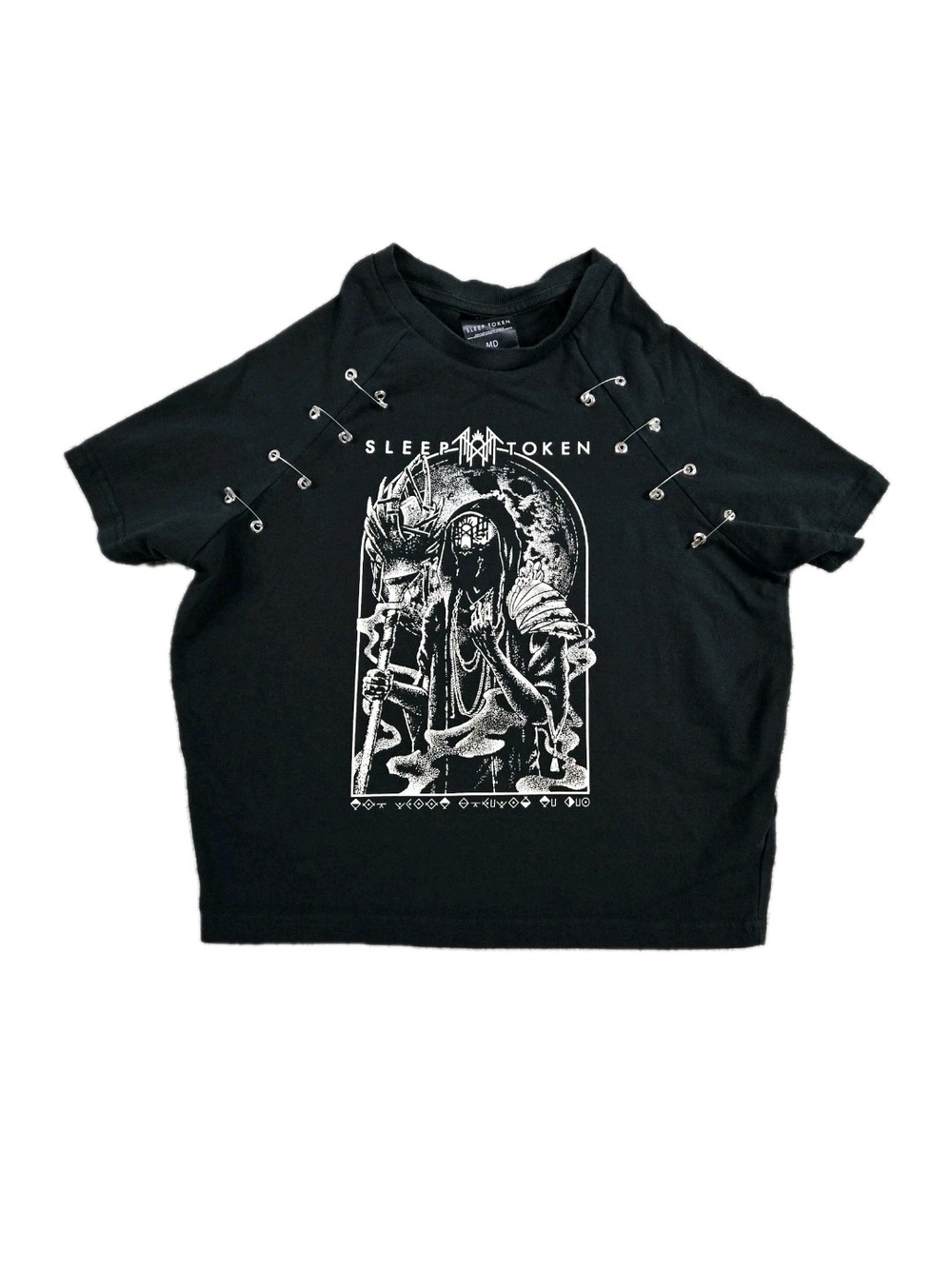 Sleep Token Babydoll Crop Top Womens M Black Safety Pins Gothic Punk Rock Indie